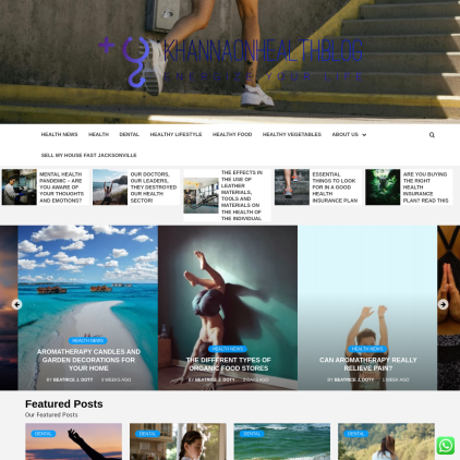 A detailed screenshot showcasing the homepage of khannaonhealthblog.com, highlighting its main features and design elements.