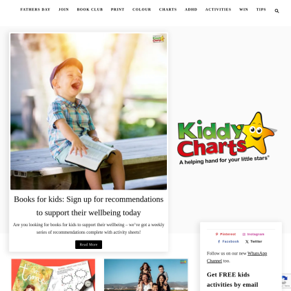 A detailed screenshot showcasing the homepage of kiddycharts.com, highlighting its main features and design elements.