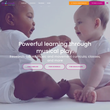 A detailed screenshot showcasing the homepage of kindermusik.com, highlighting its main features and design elements.