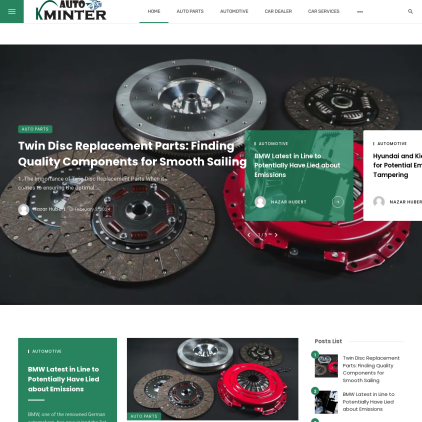 A detailed screenshot showcasing the homepage of kminterauto.com, highlighting its main features and design elements.