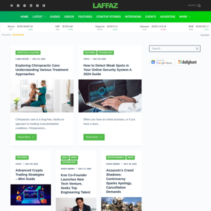 A detailed screenshot showcasing the homepage of laffaz.com, highlighting its main features and design elements.