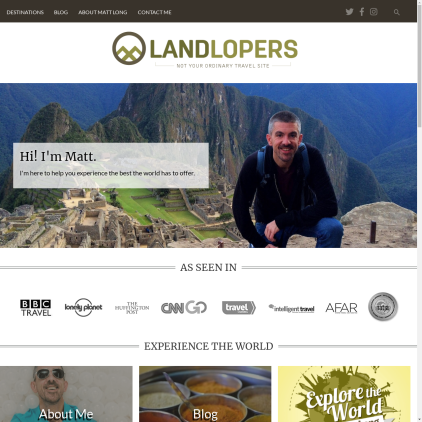 A detailed screenshot showcasing the homepage of landlopers.com, highlighting its main features and design elements.