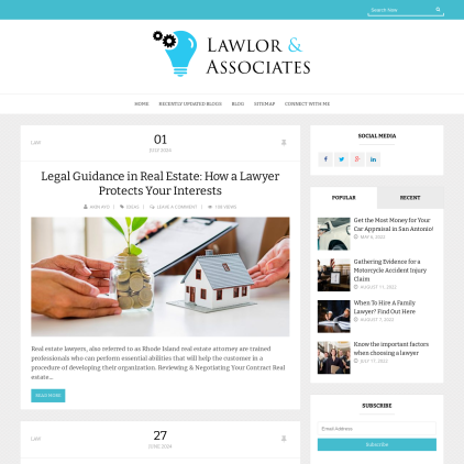 A detailed screenshot showcasing the homepage of lawlorandassociates.com, highlighting its main features and design elements.