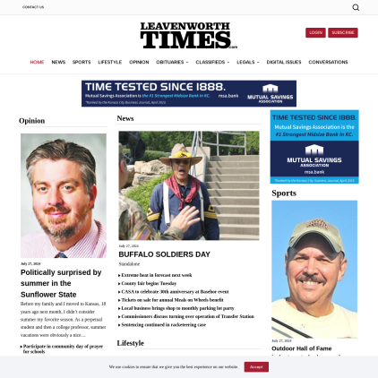 A detailed screenshot showcasing the homepage of leavenworthtimes.com, highlighting its main features and design elements.