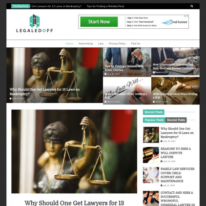 A detailed screenshot showcasing the homepage of legaledoff.com, highlighting its main features and design elements.