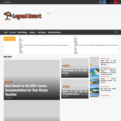 A detailed screenshot showcasing the homepage of legend-resort.com, highlighting its main features and design elements.