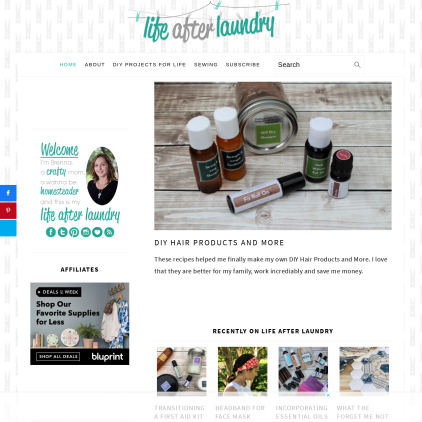 A detailed screenshot showcasing the homepage of lifeafterlaundry.com, highlighting its main features and design elements.