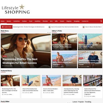 A detailed screenshot showcasing the homepage of lifestyleinshopping.com, highlighting its main features and design elements.