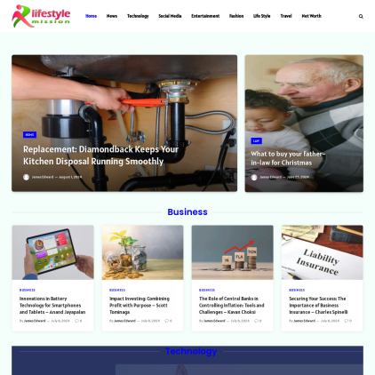 A detailed screenshot showcasing the homepage of lifestylemission.com, highlighting its main features and design elements.