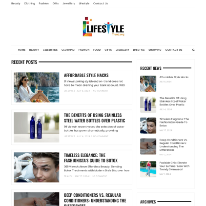 A detailed screenshot showcasing the homepage of lifestyletrend.org, highlighting its main features and design elements.