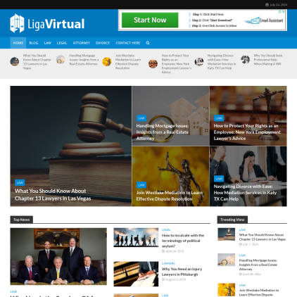 A detailed screenshot showcasing the homepage of liga-virtual.com, highlighting its main features and design elements.