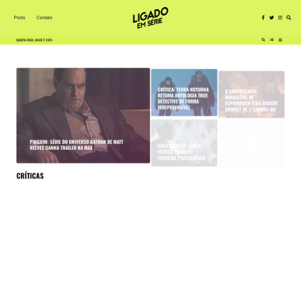 A detailed screenshot showcasing the homepage of ligadoemserie.com.br, highlighting its main features and design elements.