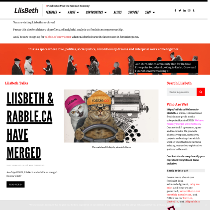 A detailed screenshot showcasing the homepage of liisbeth.com, highlighting its main features and design elements.