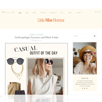 A detailed screenshot showcasing the homepage of littlemissmomma.com, highlighting its main features and design elements.