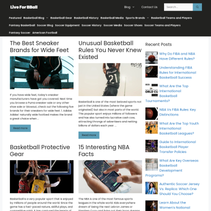 A detailed screenshot showcasing the homepage of liveforbball.com, highlighting its main features and design elements.