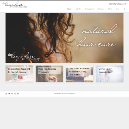 A detailed screenshot showcasing the homepage of longhaircommunity.com, highlighting its main features and design elements.