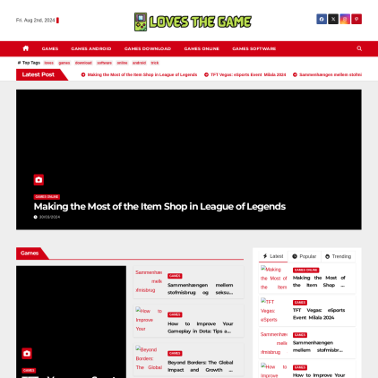 A detailed screenshot showcasing the homepage of loves-the-game.com, highlighting its main features and design elements.