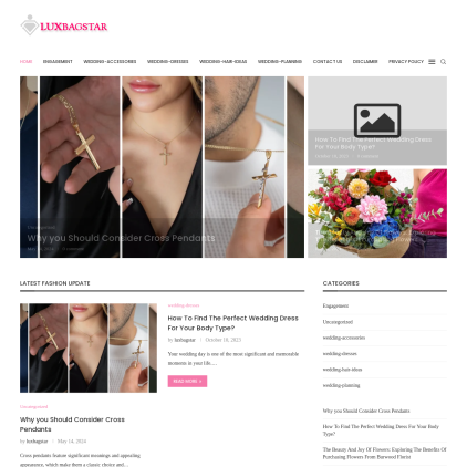 A detailed screenshot showcasing the homepage of luxbagstar.com, highlighting its main features and design elements.