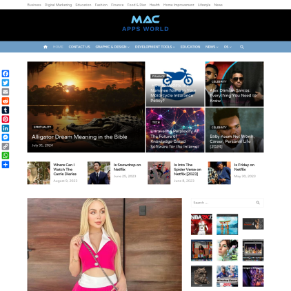 A detailed screenshot showcasing the homepage of macappsworld.com, highlighting its main features and design elements.