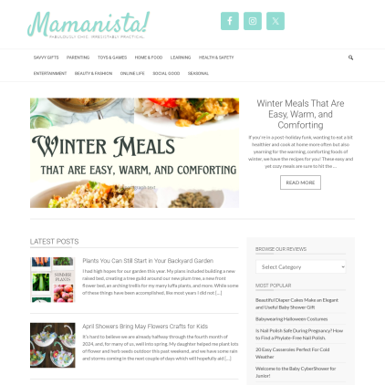 A detailed screenshot showcasing the homepage of mamanista.com, highlighting its main features and design elements.