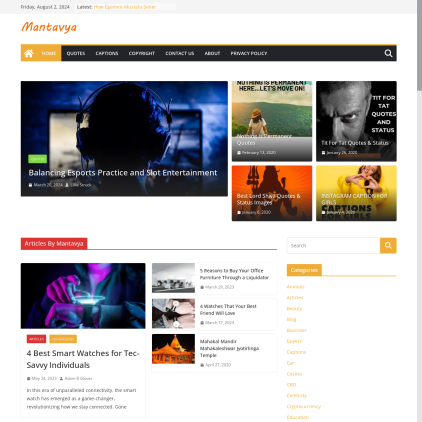 A detailed screenshot showcasing the homepage of mantavya.com, highlighting its main features and design elements.