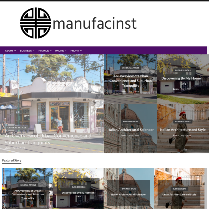 A detailed screenshot showcasing the homepage of manufacinst.info, highlighting its main features and design elements.