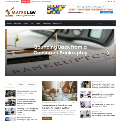 A detailed screenshot showcasing the homepage of mateklaw.com, highlighting its main features and design elements.
