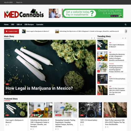 A detailed screenshot showcasing the homepage of medcannabislaw.com, highlighting its main features and design elements.