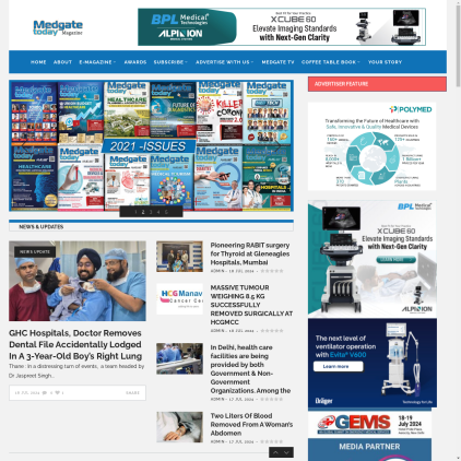 A detailed screenshot showcasing the homepage of medgatetoday.com, highlighting its main features and design elements.