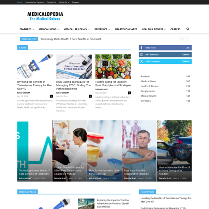 A detailed screenshot showcasing the homepage of medicalopedia.org, highlighting its main features and design elements.