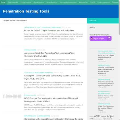 A detailed screenshot showcasing the homepage of meterpreter.org, highlighting its main features and design elements.