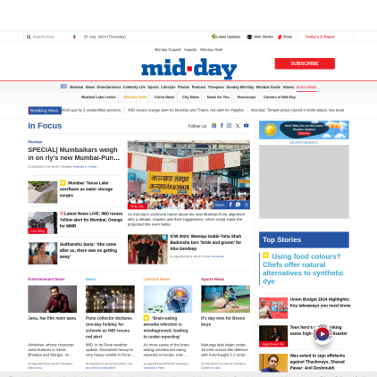 A detailed screenshot showcasing the homepage of mid-day.com, highlighting its main features and design elements.