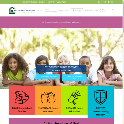 A detailed screenshot showcasing the homepage of midwesthomeschoolers.org, highlighting its main features and design elements.