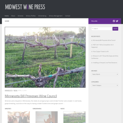 A detailed screenshot showcasing the homepage of midwestwinepress.com, highlighting its main features and design elements.