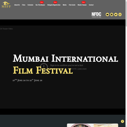 A detailed screenshot showcasing the homepage of miff.in, highlighting its main features and design elements.