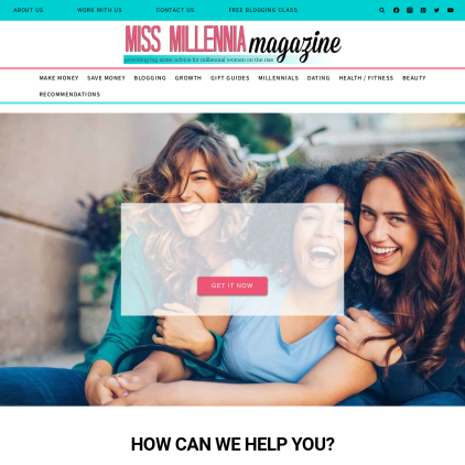 A detailed screenshot showcasing the homepage of missmillmag.com, highlighting its main features and design elements.