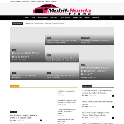 A detailed screenshot showcasing the homepage of mobil-hondapromo.com, highlighting its main features and design elements.