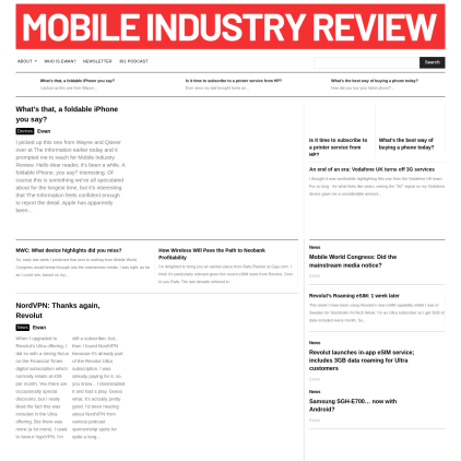 A detailed screenshot showcasing the homepage of mobileindustryreview.com, highlighting its main features and design elements.