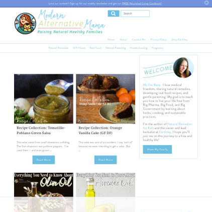 A detailed screenshot showcasing the homepage of modernalternativemama.com, highlighting its main features and design elements.