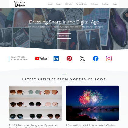 A detailed screenshot showcasing the homepage of modernfellows.com, highlighting its main features and design elements.