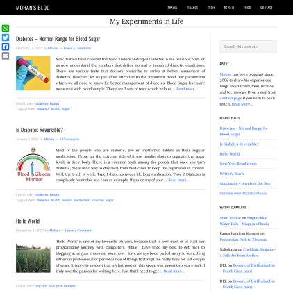 A detailed screenshot showcasing the homepage of mohanbn.com, highlighting its main features and design elements.