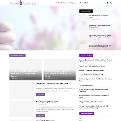 A detailed screenshot showcasing the homepage of mommybknowsbest.com, highlighting its main features and design elements.