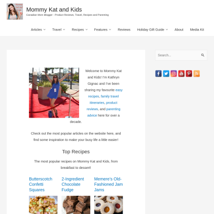 A detailed screenshot showcasing the homepage of mommykatandkids.com, highlighting its main features and design elements.