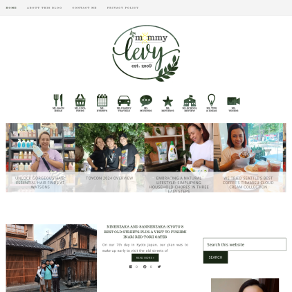 A detailed screenshot showcasing the homepage of mommylevy.com, highlighting its main features and design elements.