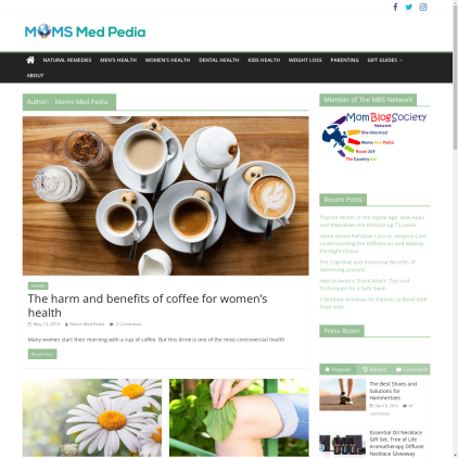 A detailed screenshot showcasing the homepage of momsmedpedia.com, highlighting its main features and design elements.