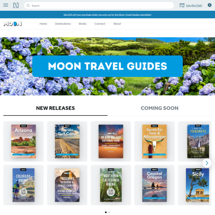 A detailed screenshot showcasing the homepage of moon.com, highlighting its main features and design elements.