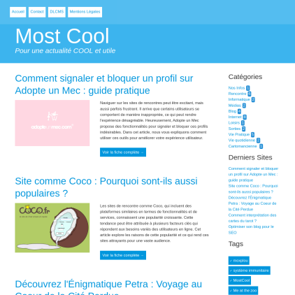 A detailed screenshot showcasing the homepage of mostcool.top, highlighting its main features and design elements.