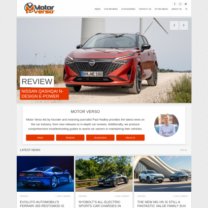 A detailed screenshot showcasing the homepage of motorverso.com, highlighting its main features and design elements.