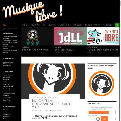 A detailed screenshot showcasing the homepage of musique-libre.org, highlighting its main features and design elements.