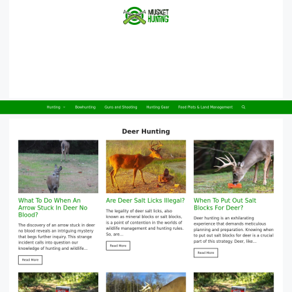 A detailed screenshot showcasing the homepage of muskethunting.com, highlighting its main features and design elements.
